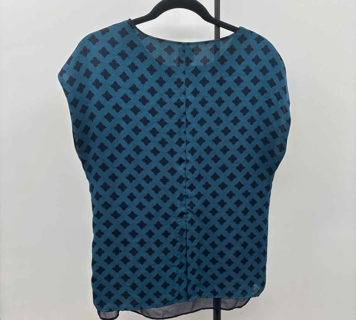 CABI Women's Size S Teal Squares Short Sleeve Shirt