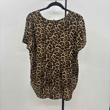Chelsea & Theodore Women's Size L Brown Animal Print Short Sleeve Shirt
