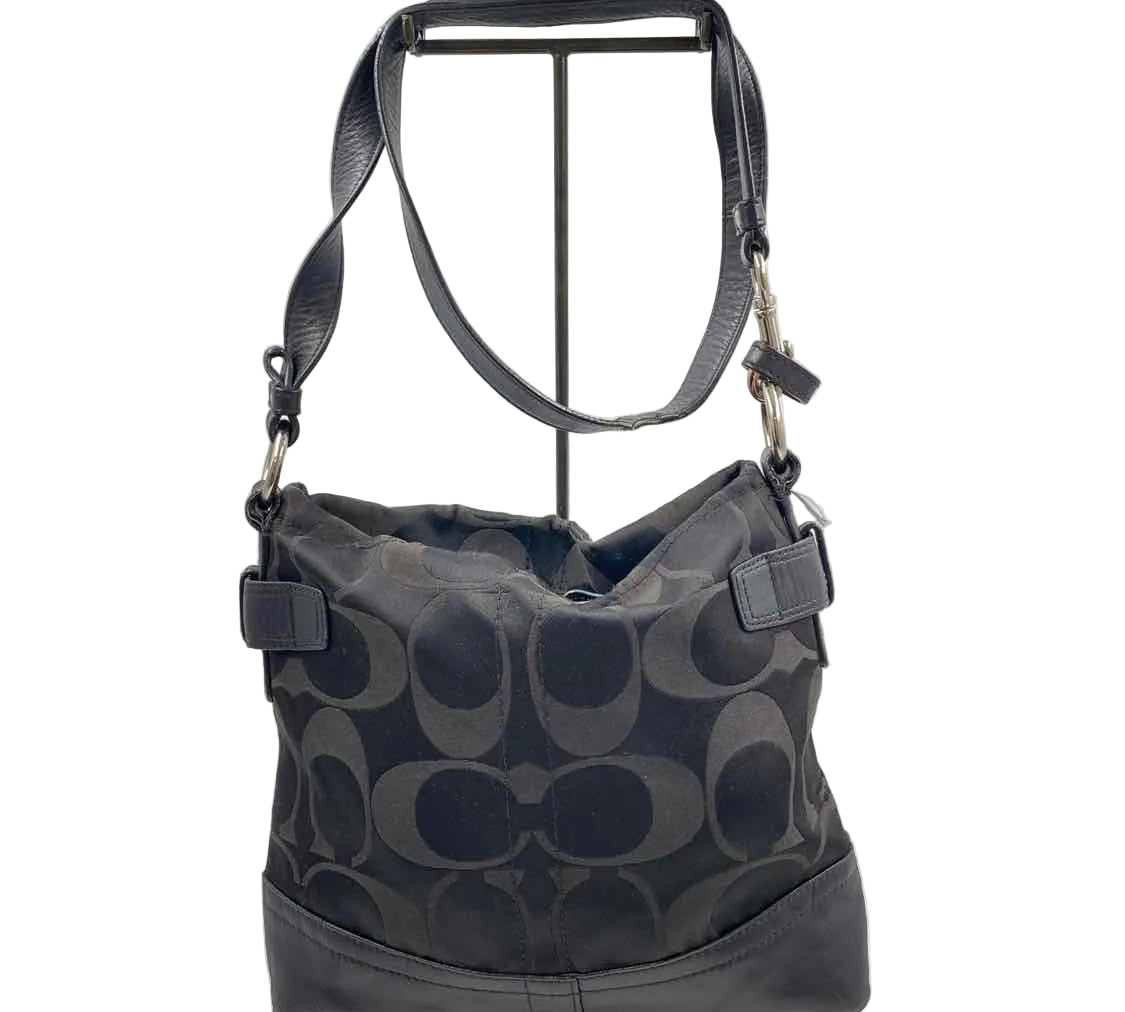 Back COACH Black Signature C Jacquard & Leather OPTIC LOGO CHAIN Crossbody Purse