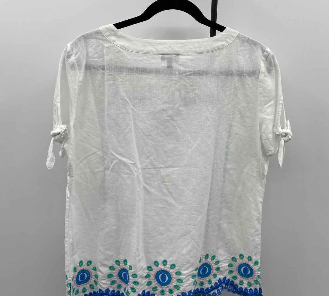 Talbots Women's Size M White Embroidered Short Sleeve Shirt