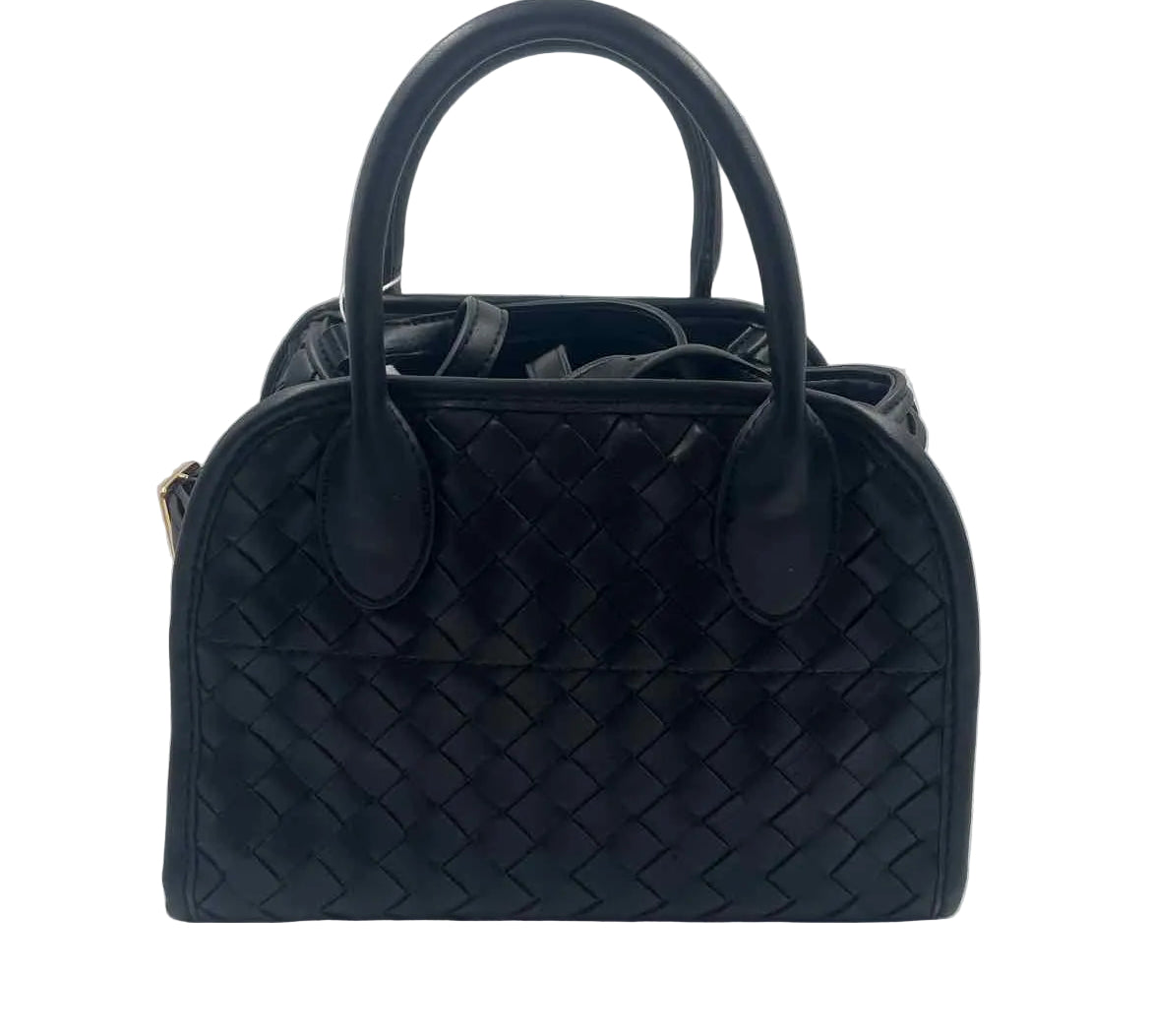 URBAN EXPRESSIONS Woven Black Vegan Leather Handled Satchel Purse w/Crossbody