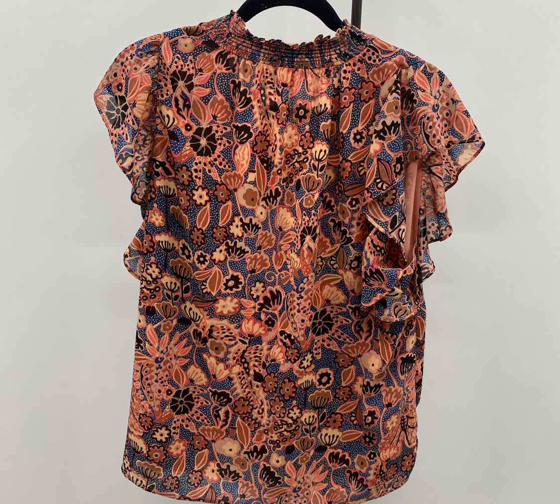 Elie Tahari Women's Size L Peach Floral Short Sleeve Shirt