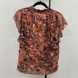 Elie Tahari Women's Size L Peach Floral Short Sleeve Shirt