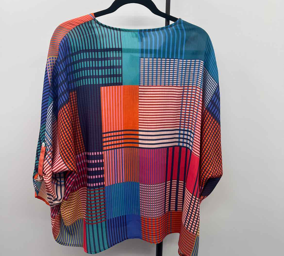 Umgee Women's Size M Blue Color Block Short Sleeve Shirt