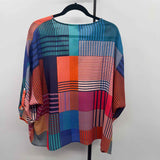 Umgee Women's Size M Blue Color Block Short Sleeve Shirt