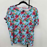 Stella Parker Women's Size L Blue Floral Short Sleeve Shirt