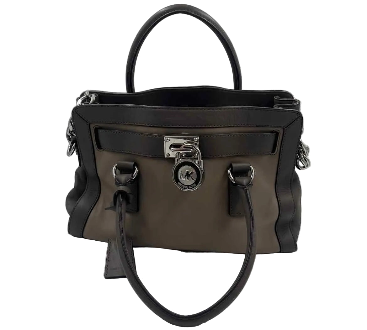 MICHAEL KORS Two-Tone Taupe Leather HAMILTON Satchel w/Optional Crossbody Strap