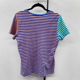 Lands End Women's Size L Blue Stripe Short Sleeve Shirt