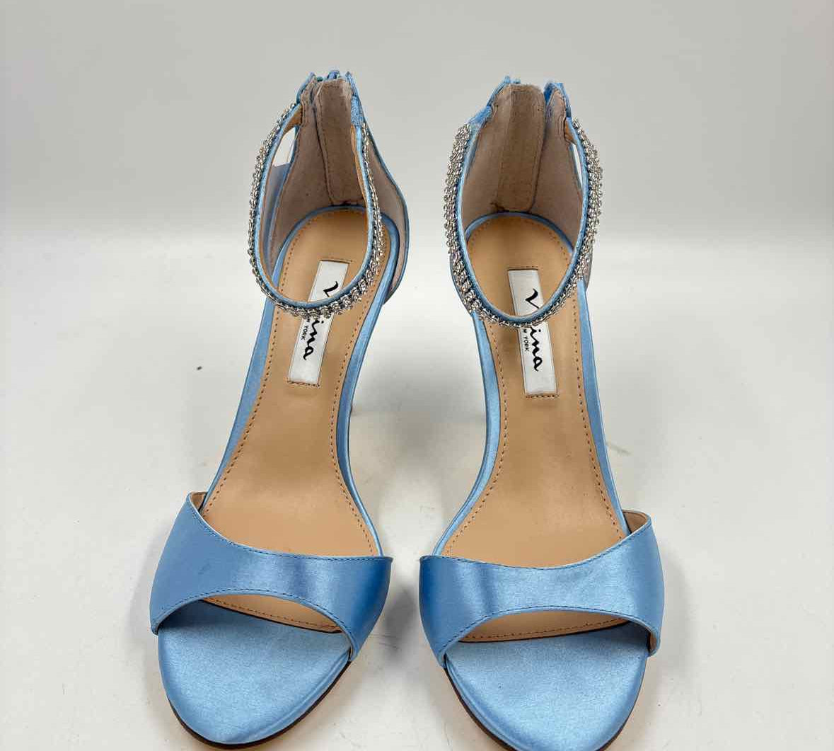 Nina Women's Shoe Size 7.5 Light Blue Rhinestones Heels