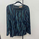 La Cera Women's Size XL Black Abstract Long Sleeve Shirt