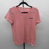 J Crew Women's Size L Red Stripe Short Sleeve Shirt