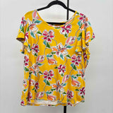 Denim & Co Women's Size 1X Yellow Floral Short Sleeve Shirt