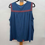 JJill Women's Size 2X Blue Embroidered Sleeveless Shirt