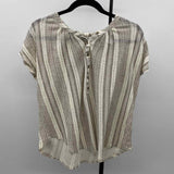 Lucky Brand Women's Size M Taupe Stripe Short Sleeve Shirt