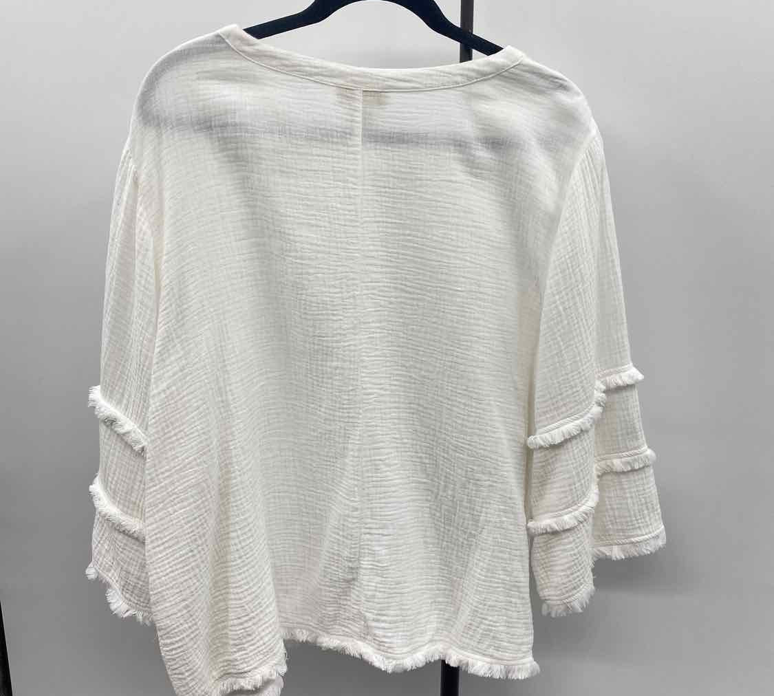 Cynthia Rowley Women's Size 1X White Textured Long Sleeve Shirt