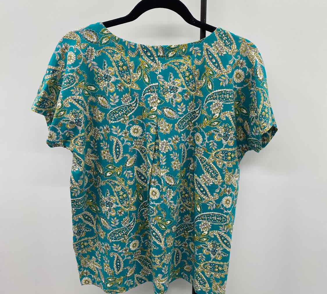 JJill Women's Size M Teal Floral Short Sleeve Shirt