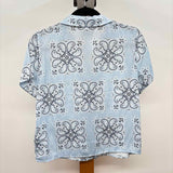 Rachel Women's Size XS Blue scroll Short Sleeve Shirt