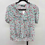 Zara Women's Size M White Floral Short Sleeve Shirt