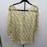 Coldwater Creek Women's Size 2X Yellow Grid Long Sleeve Shirt