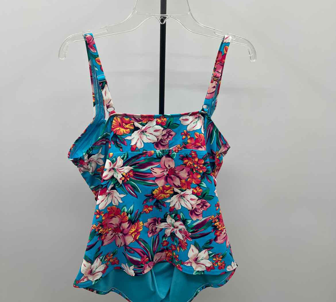 Lands End Women's Size 12 Turquoise Floral Swimsuit - Separate