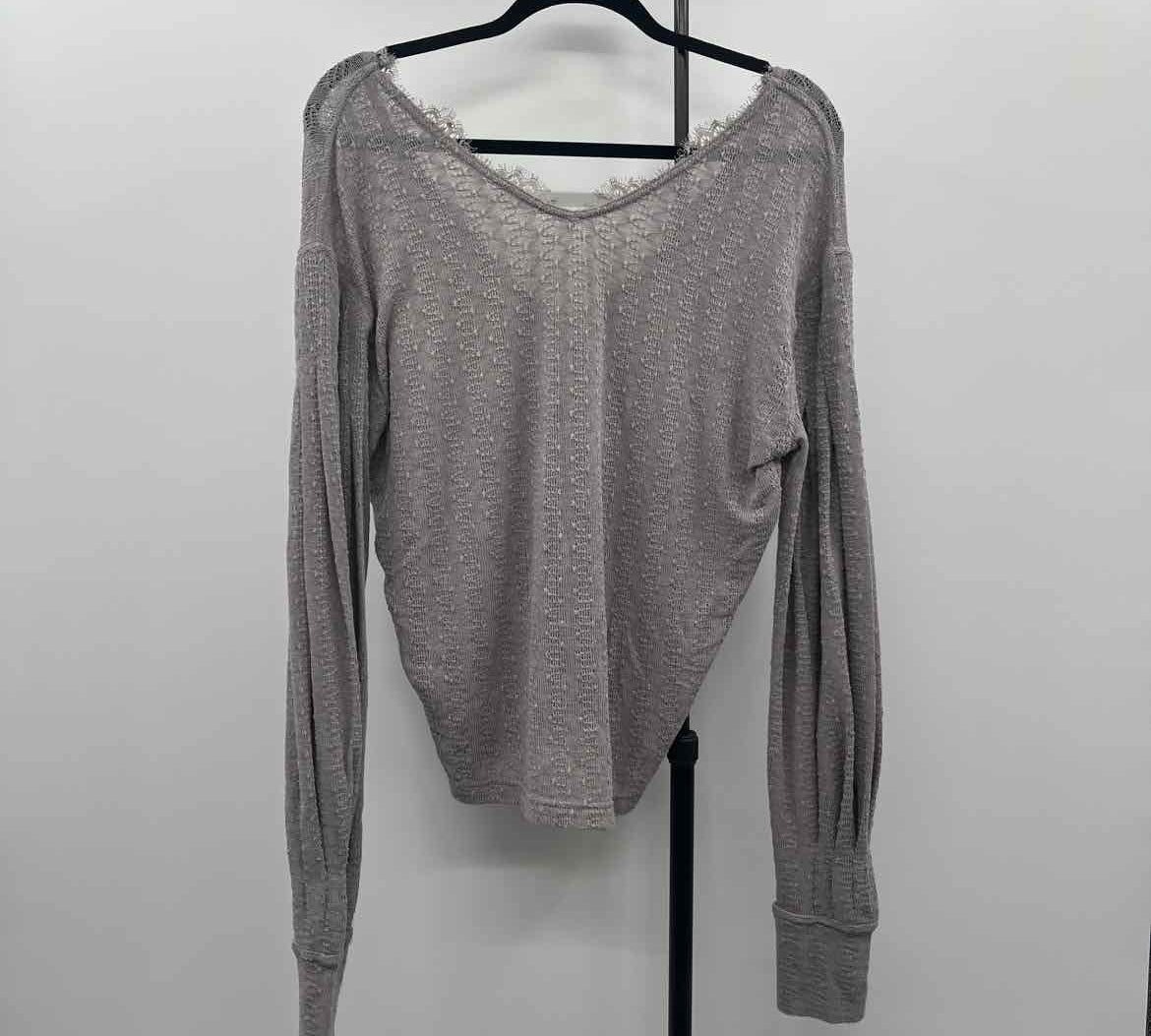 Free People Junior's Size L Gray Textured Long Sleeve Shirt