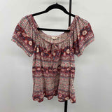 Lucky Brand Women's Size S maroon Floral Short Sleeve Shirt