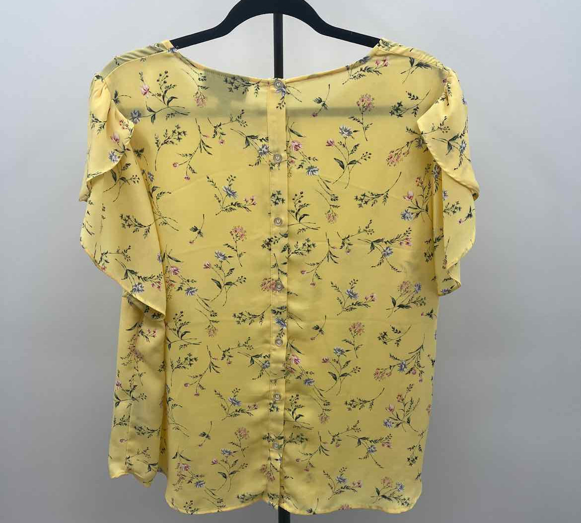 Premise Women's Size 1X Yellow Floral Short Sleeve Shirt