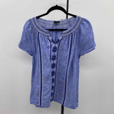 Talbots Women's Size XLP Blue Embroidered Short Sleeve Shirt