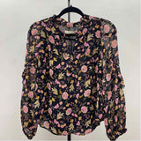 Loft Women's Size SP Black Floral Long Sleeve Shirt