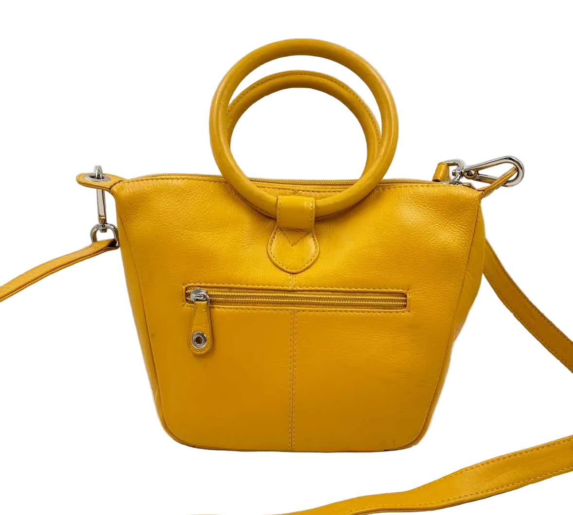 ILI New York Yellow Leather Circle Handled Satchel Purse w/Opt Crossbody Strap