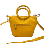 ILI New York Yellow Leather Circle Handled Satchel Purse w/Opt Crossbody Strap