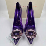 Good American Women's Shoe Size 8 Purple Beaded Heels