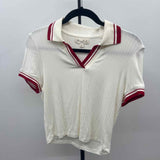 Marled Women's Size S White Ribbed Short Sleeve Shirt