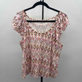 Loft Women's Size L Brown Aztec Short Sleeve Shirt