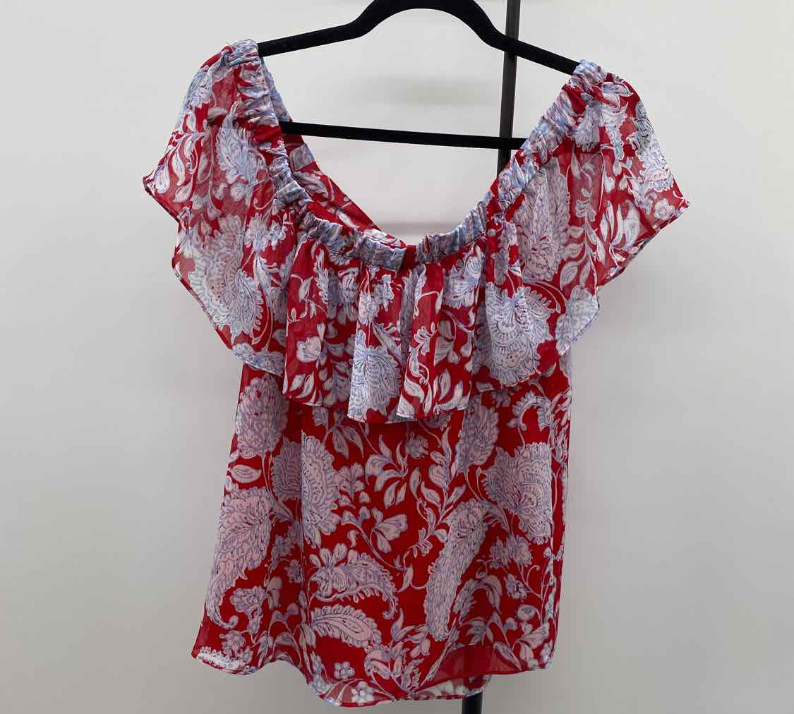 Tommy Hilfiger Women's Size M Red Floral Short Sleeve Shirt