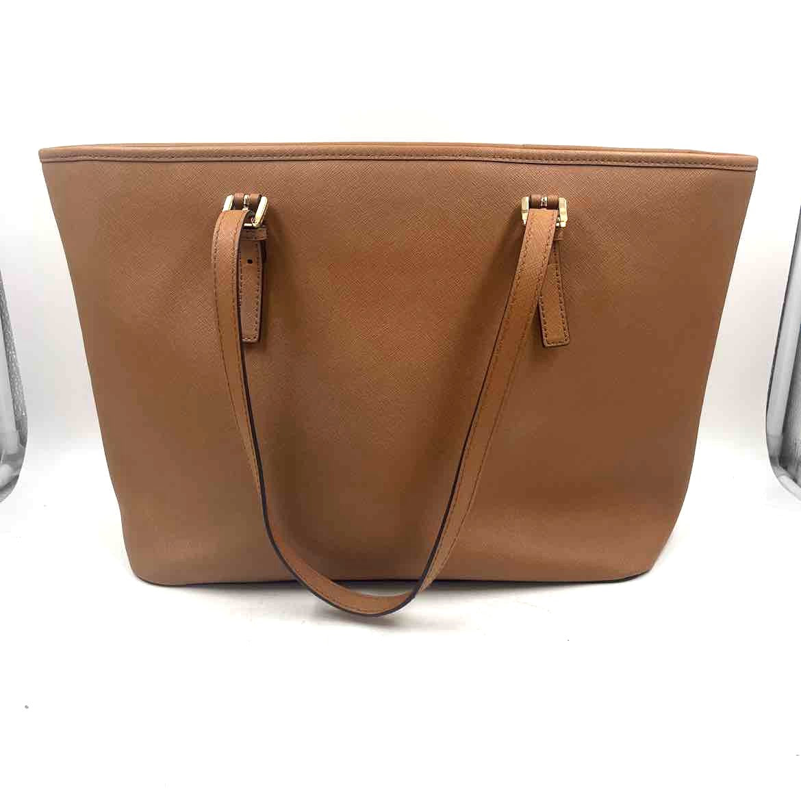 Back MICHAEL KORS Caramel Brown Saffiano Leather JET SET TRAVEL Tote Purse