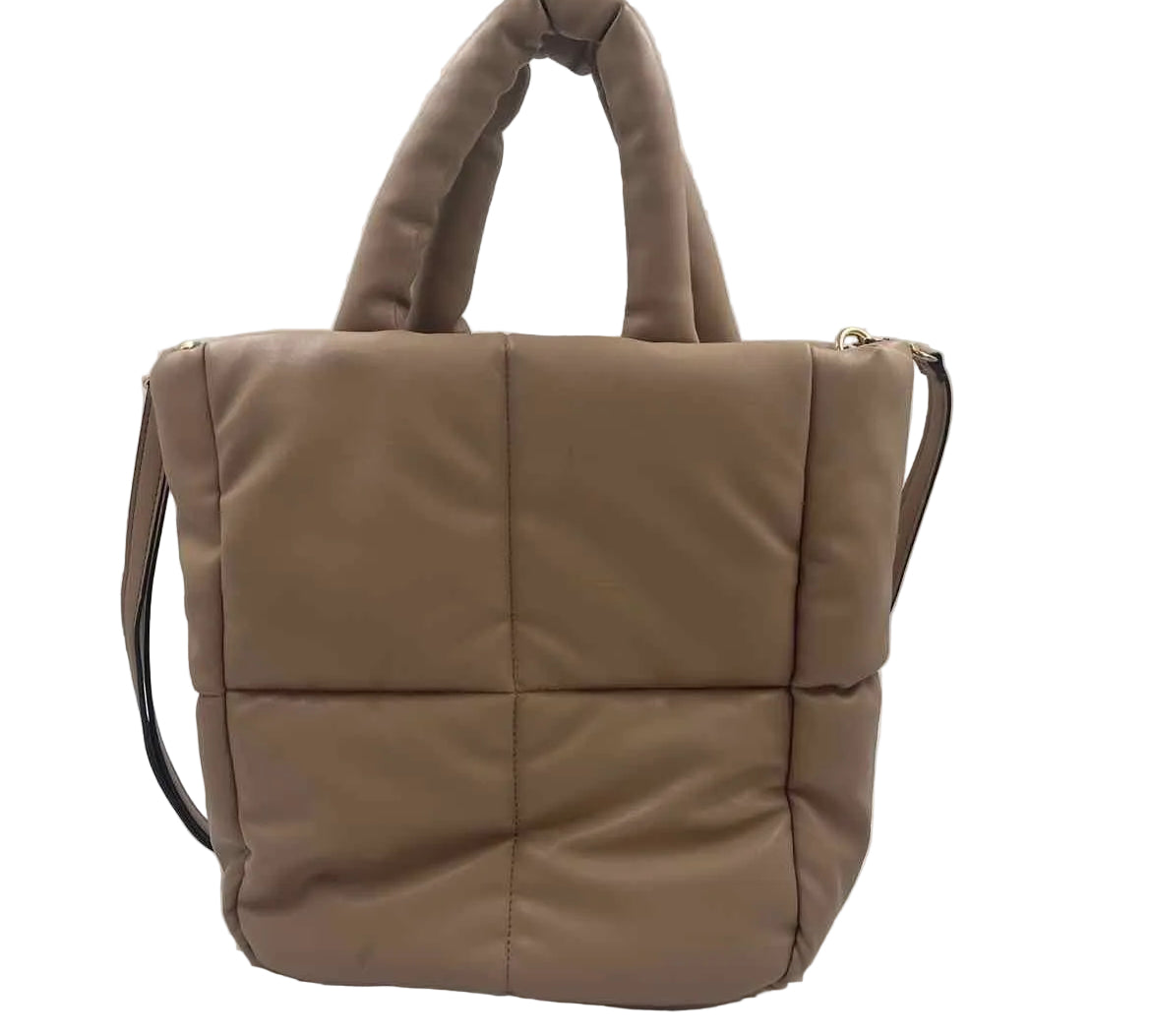 UNBRANDED Tan Quilted Nylon Handled Puffer Tote Bag Purse w/Crossbody Strap
