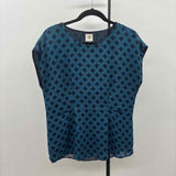 CABI Women's Size S Teal Squares Short Sleeve Shirt