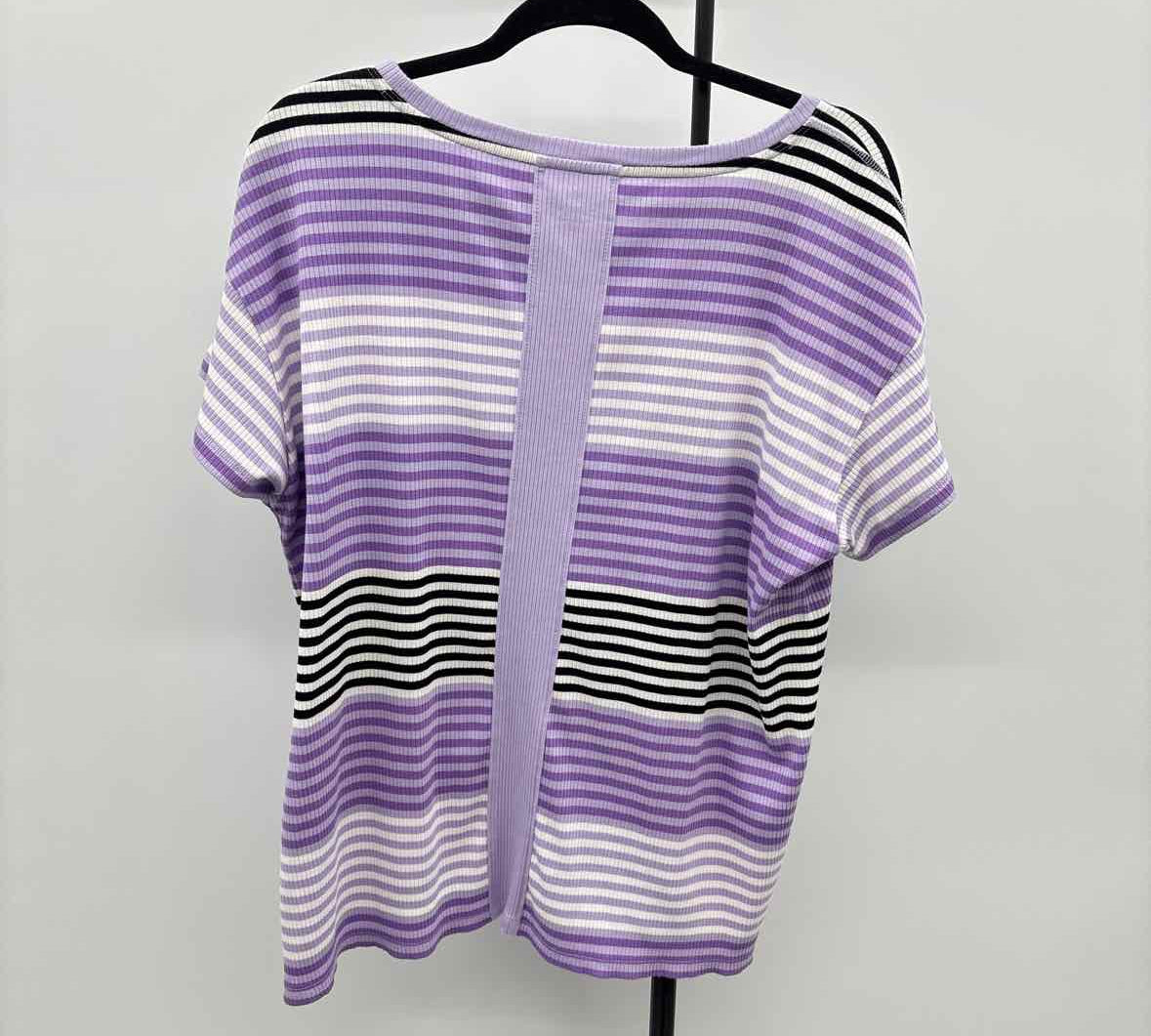 Talbots Women's Size 1X Lavender Stripe Short Sleeve Shirt