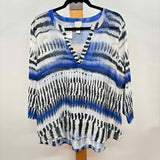Chico's Women's Size L Royal Blue lines Long Sleeve Shirt