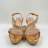 Silver Slipper Women's Shoe Size 9W Rose Gold Rhinestones Wedges