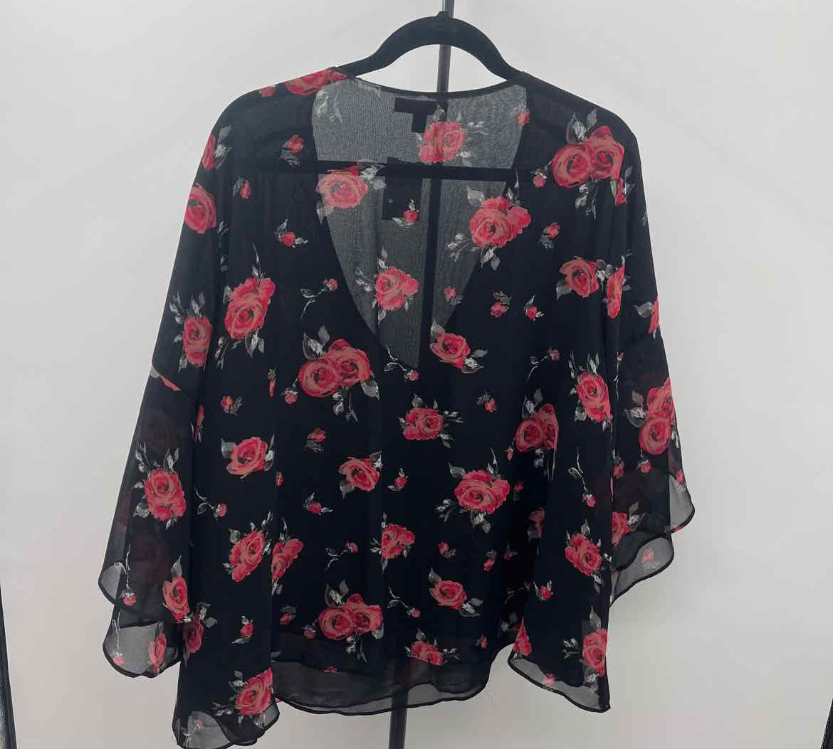 Lane Bryant Women's Size 2X Black Floral Long Sleeve Shirt