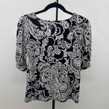 Cece Women's Size M Black Floral Short Sleeve Shirt