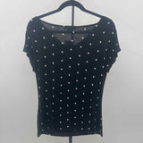 White House Black Market Women's Size XS Black dotted Short Sleeve Shirt