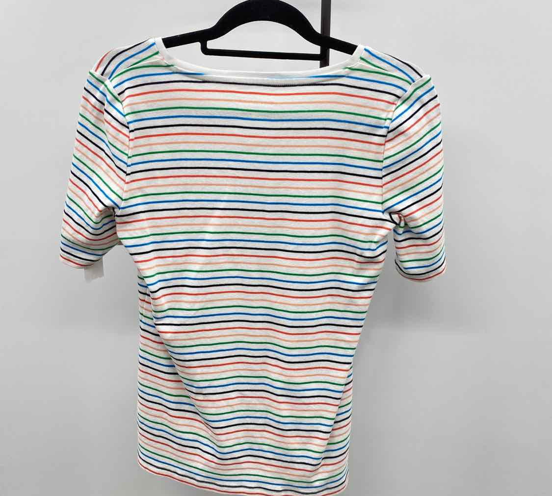 Talbots Women's Size MP White Stripe Short Sleeve Shirt