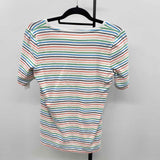 Talbots Women's Size MP White Stripe Short Sleeve Shirt