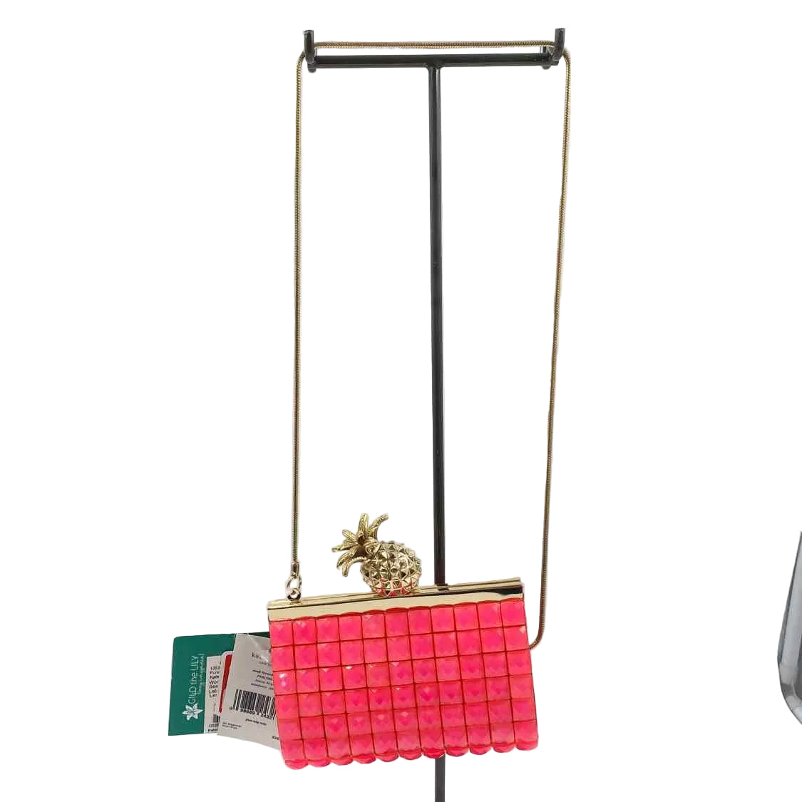 KATE SPADE Hot Pink Pineapple LEMONDROP LELLA Frame Clutch Purse w/Gold Cord Crossbody