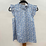 Duffield Lane Women's Size S Blue Floral Sleeveless Shirt