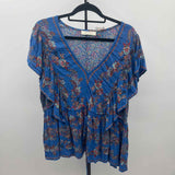 A Beautiful Soul Women's Size L Blue Floral Short Sleeve Shirt