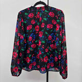 J Crew Women's Size XL Black Floral Long Sleeve Shirt